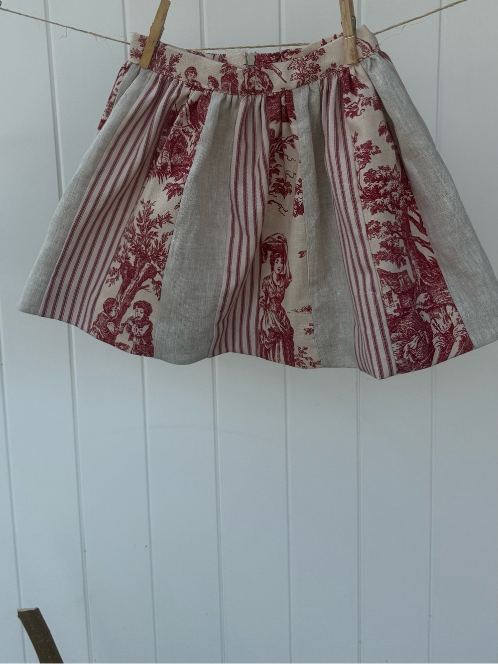 Vintage Red Toile Panel Skirt - Children’s Gathered Waist